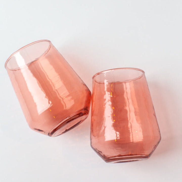 Handblown Blush Hammered Glass Tumblers, Set of 4