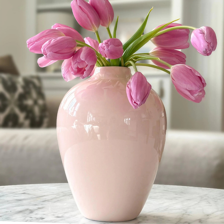 Porcelain Beige Pink Vase, 10 Inches