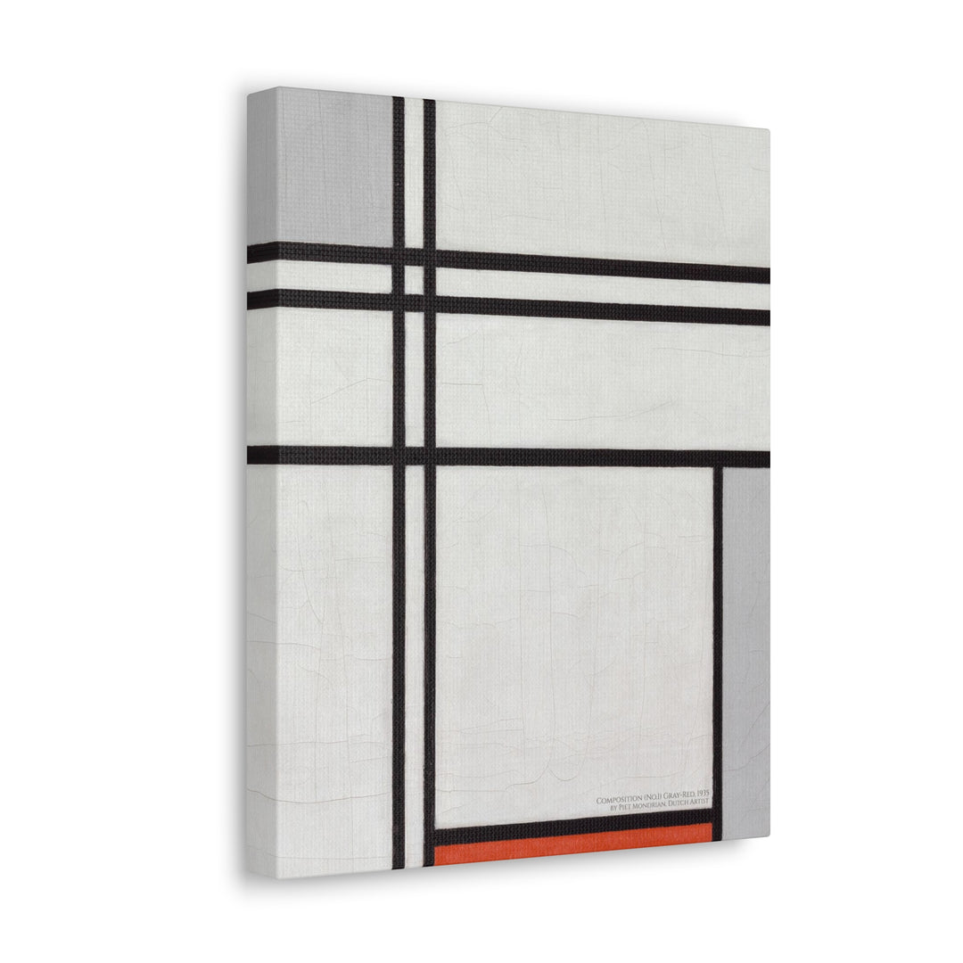 Canvas Wall Art, Composition (No.1) Gray-Red by Piet Mondrian