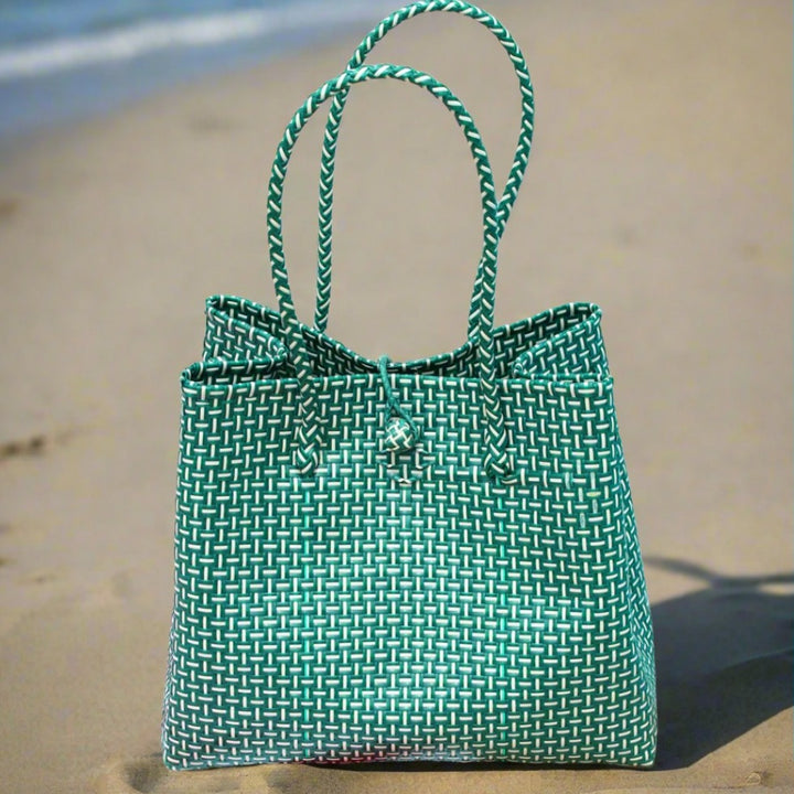 Recycled Woven Tote Bag, Green