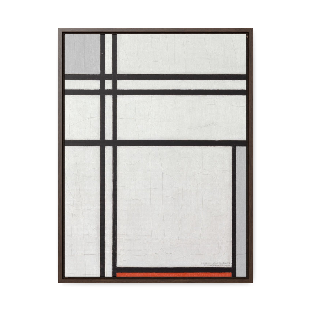 Framed Canvas Wall Art, Composition (No.1) Gray-Red by Piet Mondrian