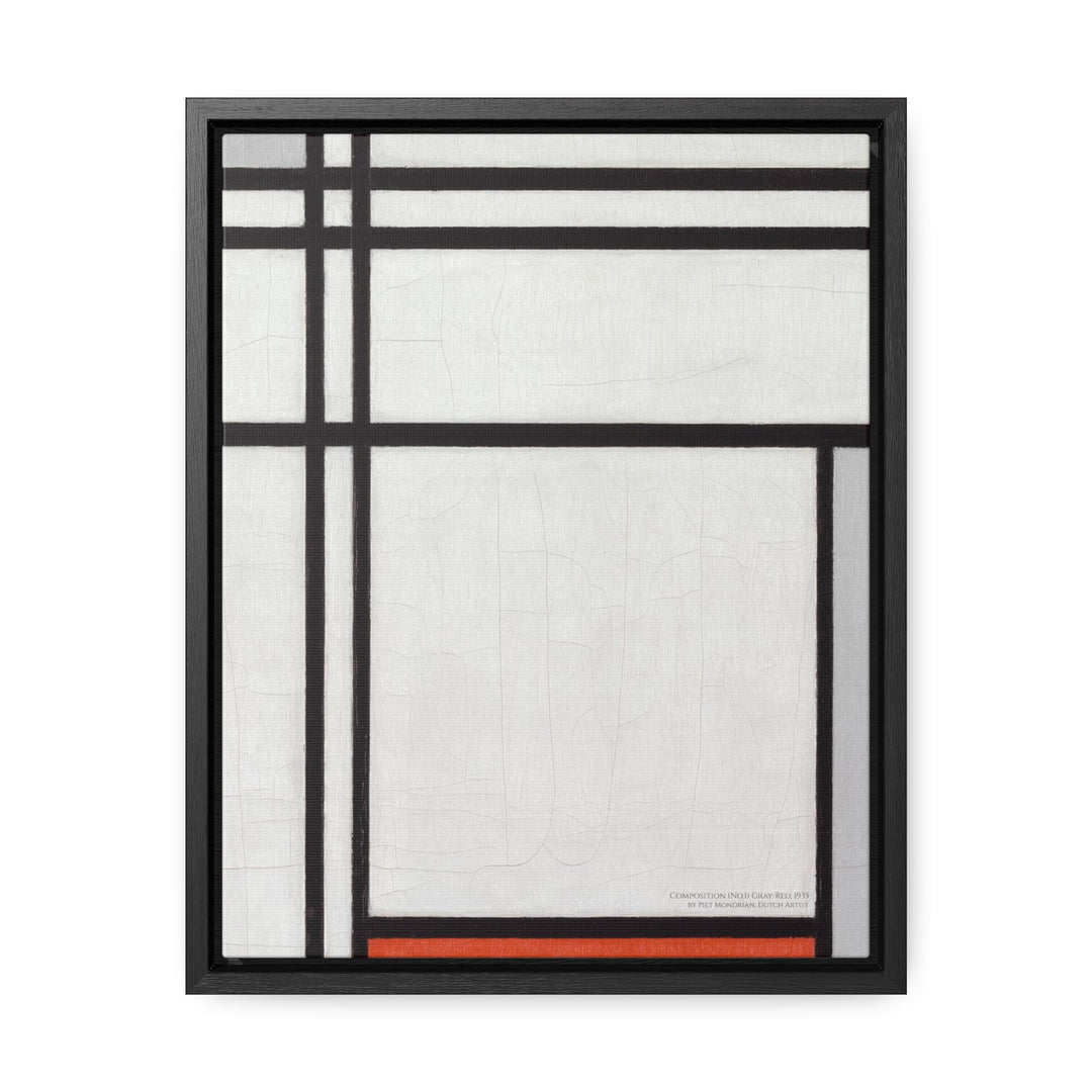 Framed Canvas Wall Art, Composition (No.1) Gray-Red by Piet Mondrian