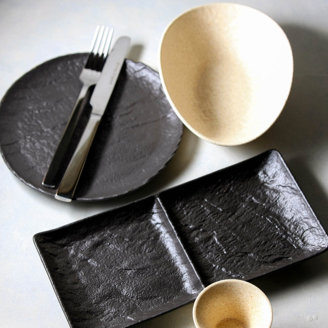 Rectangular Two Part Dish, Black Porcelain Slate look