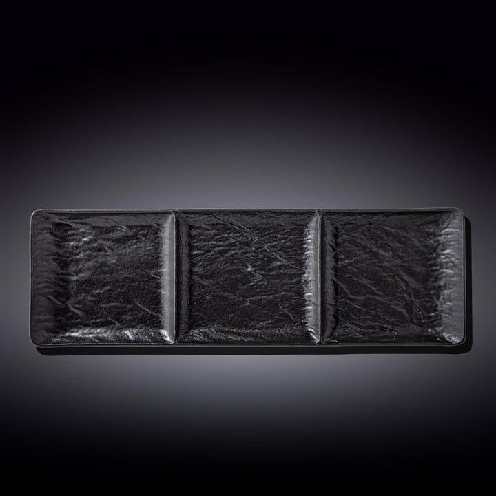 Rectangular Porcelain 3 Section Dish, Black Slate Look