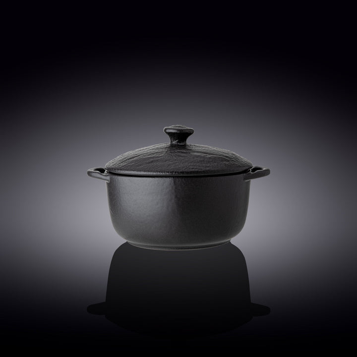 Porcelain Serving Pot with Lid, Black Slate Look