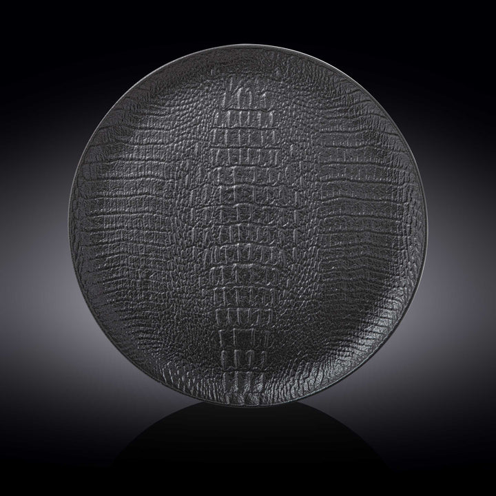 Round Crocodile Skin Platter, Black Porcelain