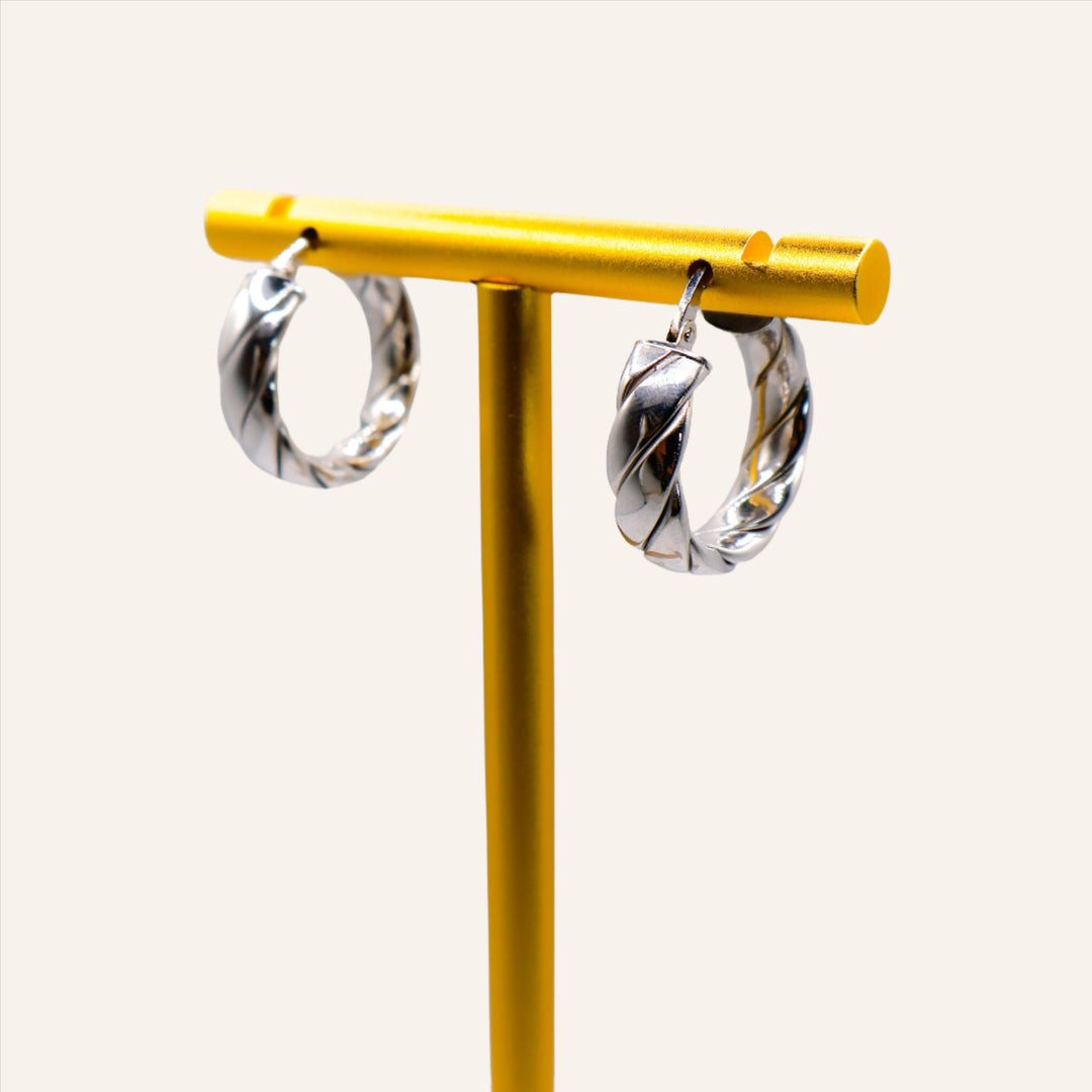 Italian Silver Twist Hoop Earrings, 925 Sterling Silver