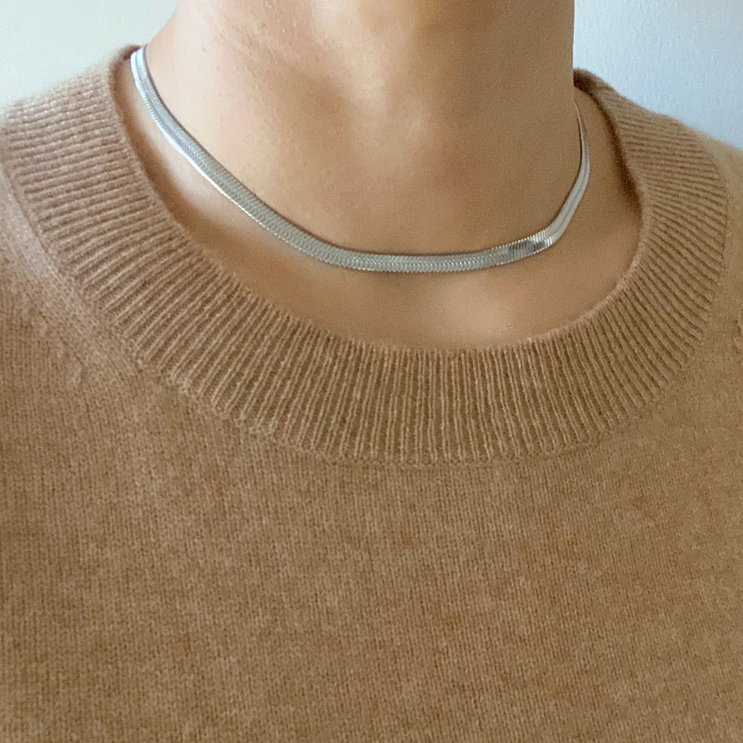 Polished Herringbone Chain, 18K Gold Stainless Steel