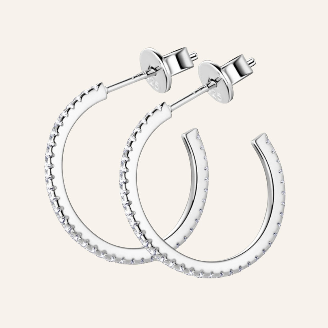 Inlaid Moissanite C-Hoop Earrings, 925 Silver