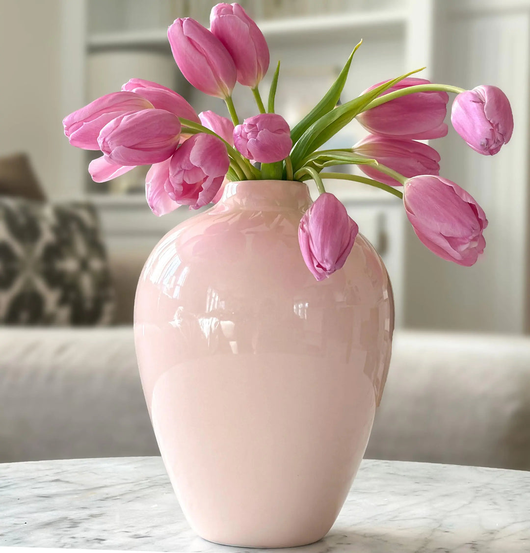 Porcelain Beige Pink Vase, 10 Inches