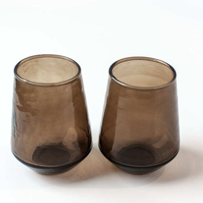 Handblown Smokey Hammered Glass Tumblers, Set of 4