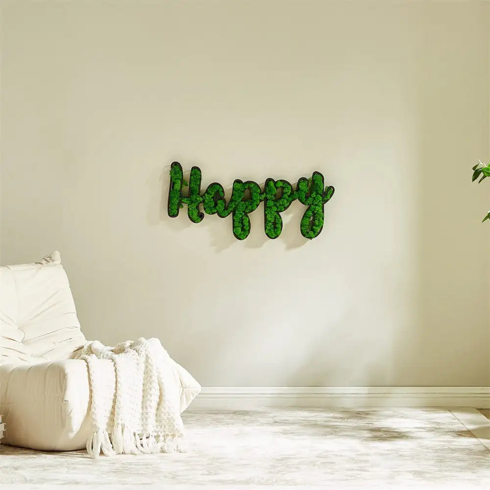 MOSS WORD WALL ART, HAPPY