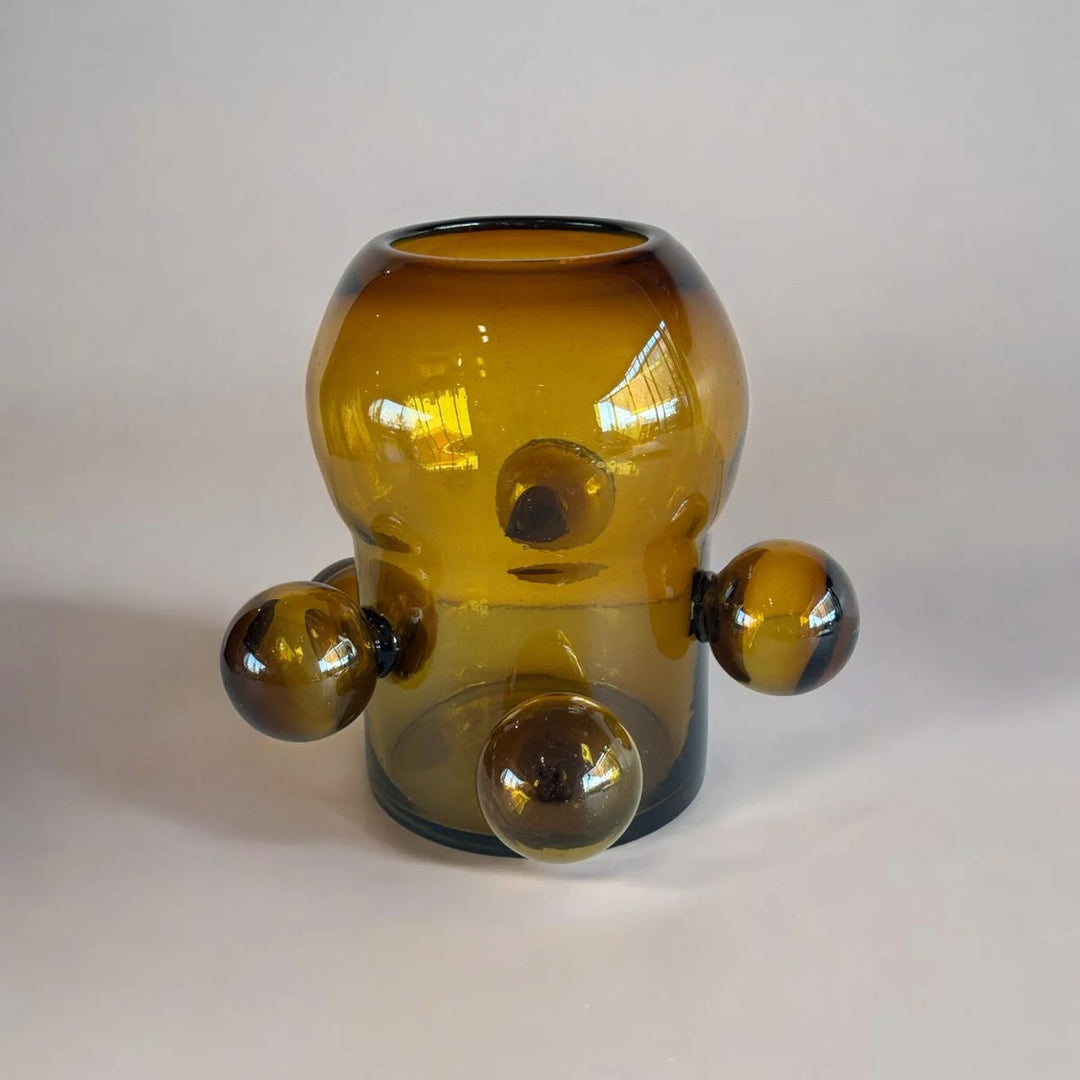 Handmade Artisan Amber Glass Vase, Multi-Sphere