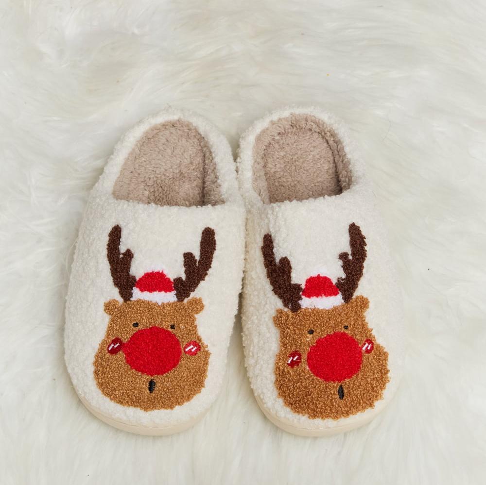 Plush Closed-Toe Slippers, Red or Green Rudolph