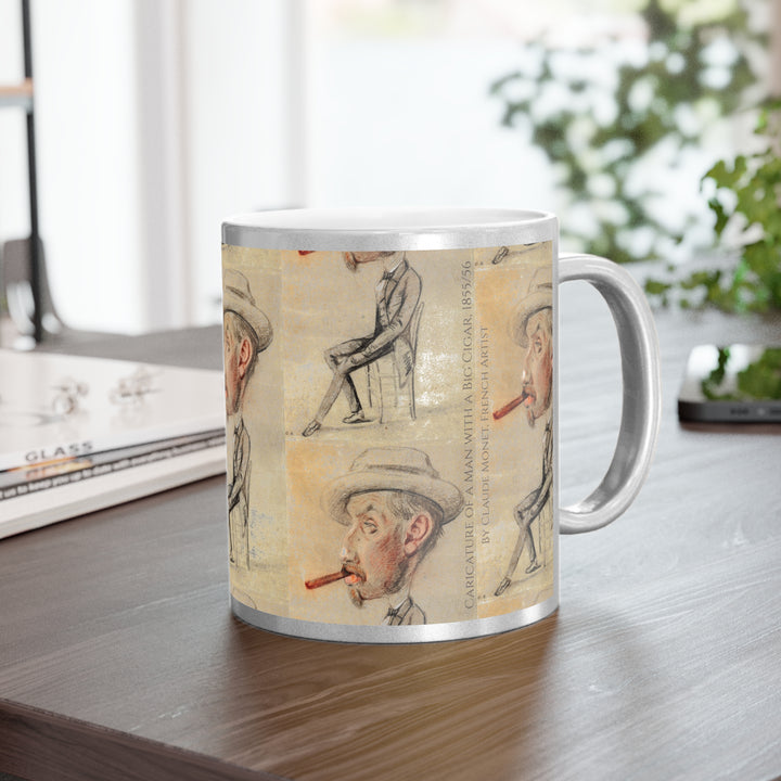 Metallic Mug, Caricature of a Man with a Big Cigar by Claude Monet