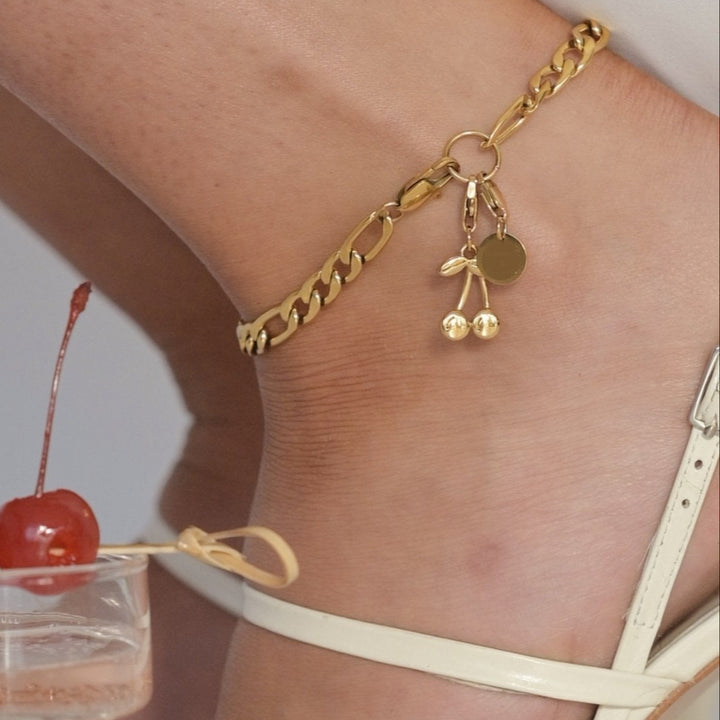 18k Gold Plated Ankle Bracelet, A Cherry & A Pearl