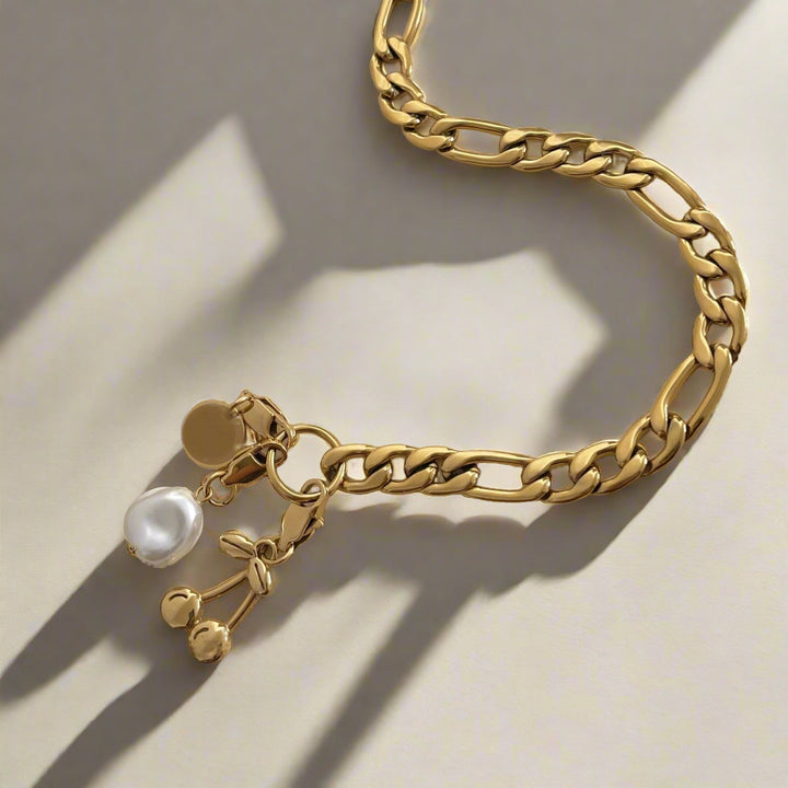 18k Gold Plated Ankle Bracelet, A Cherry & A Pearl