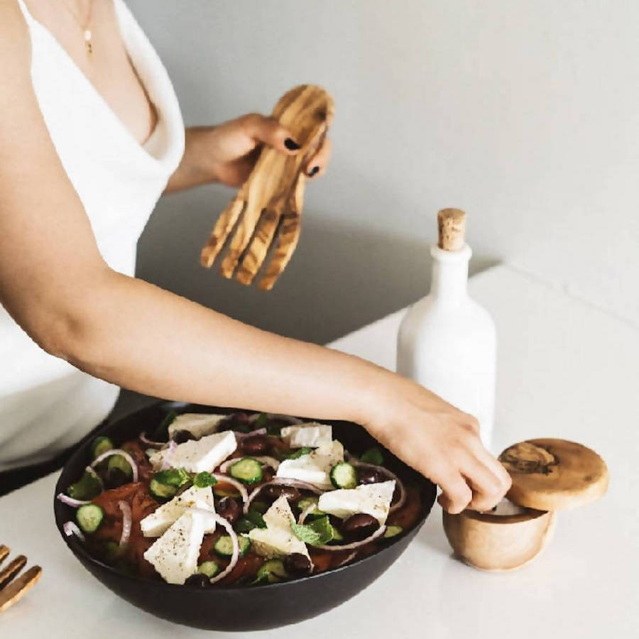 Handmade Olive Wood Salad Servers, Set of 2