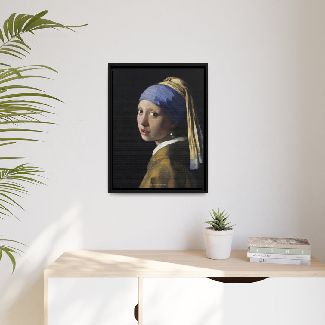 Matte Canvas in Black Frame, Girl with a Pearl Earring by Johannes Vermeer