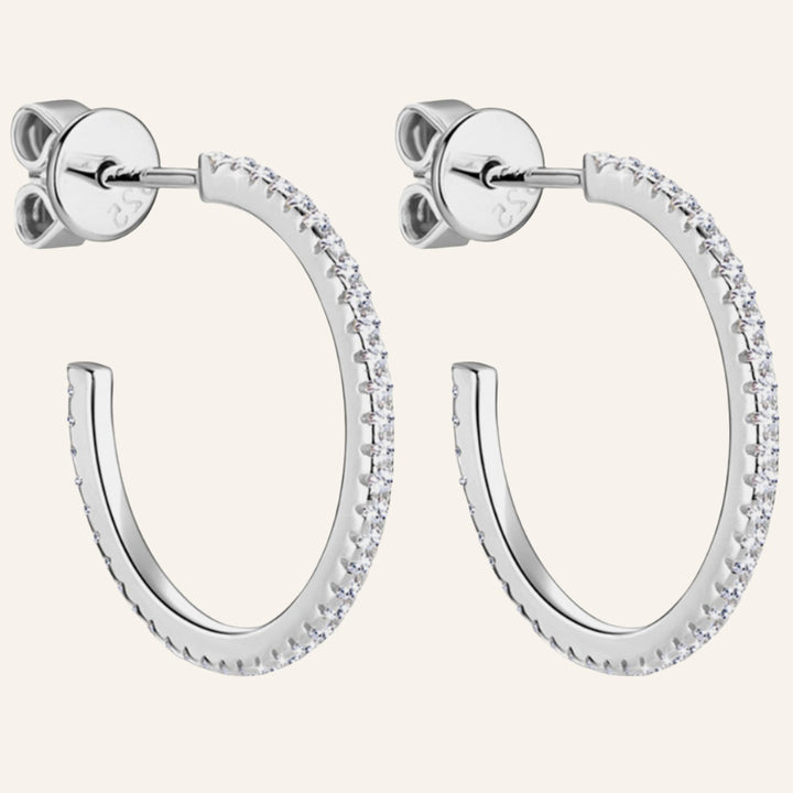 Inlaid Moissanite C-Hoop Earrings, 925 Silver