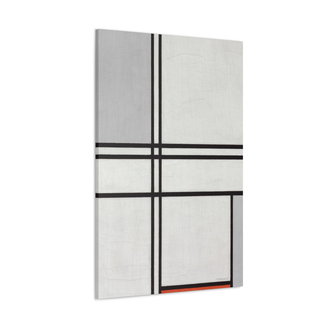 Canvas Wall Art, Composition (No.1) Gray-Red by Piet Mondrian