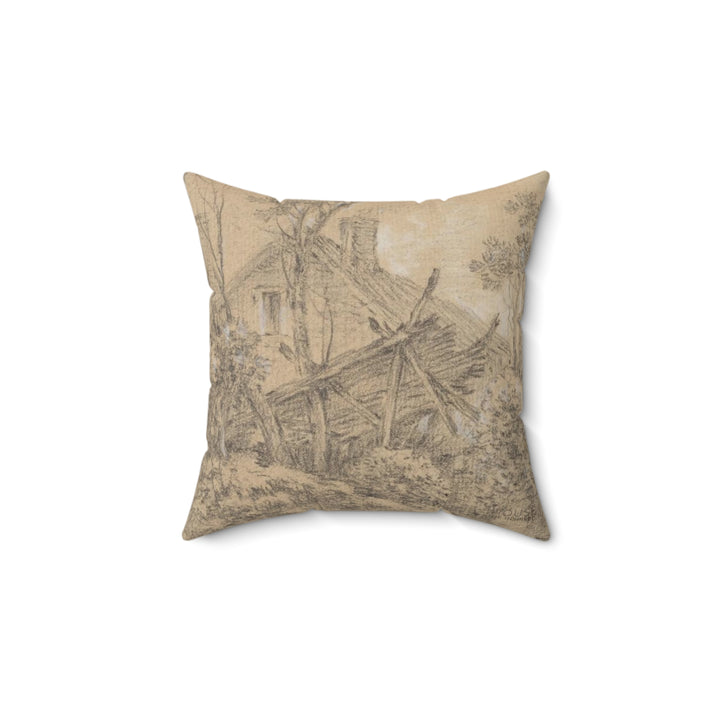 Faux Suede Pillow, Landscape with a Rustic Bridge by François Boucher