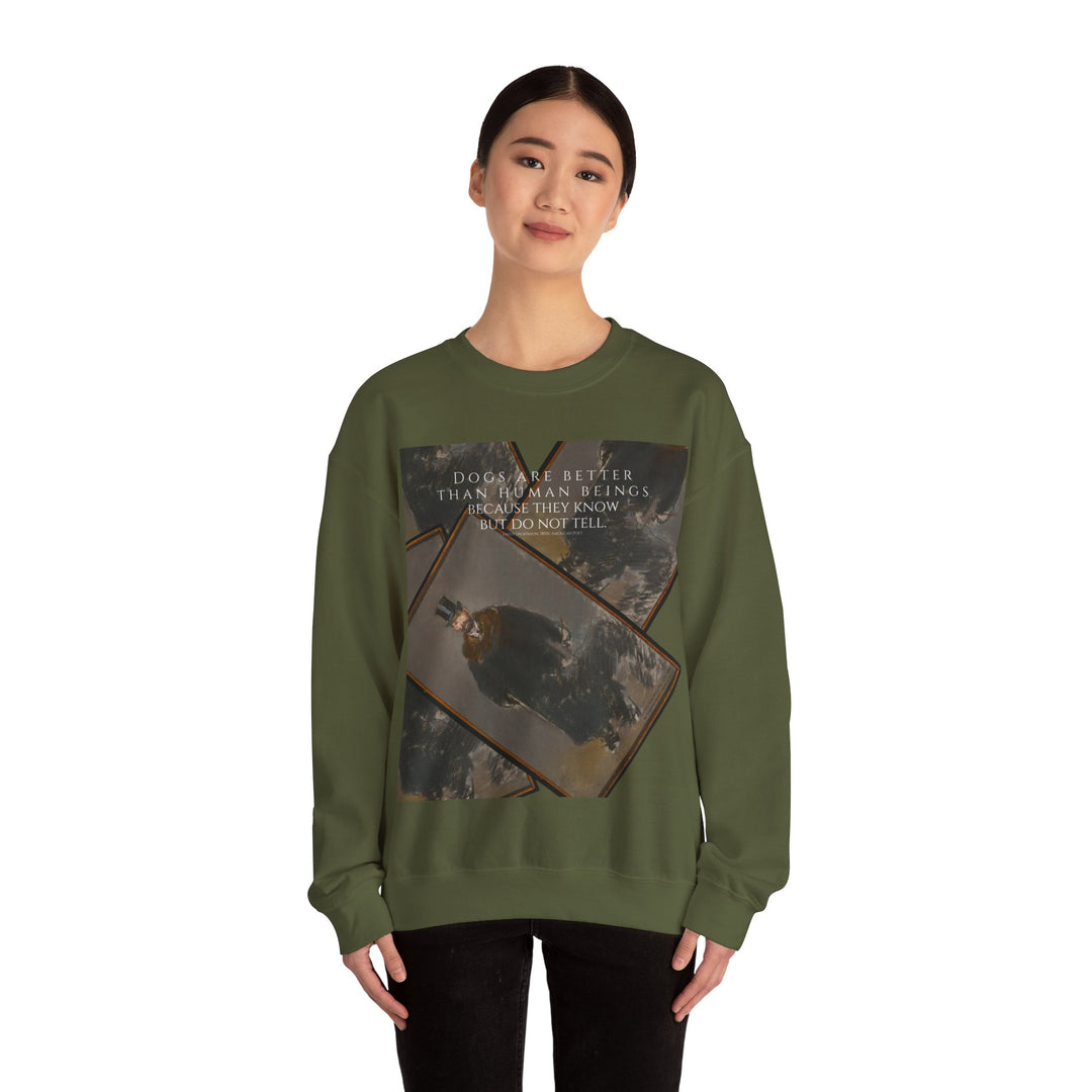 Heavy Crewneck Sweatshirt, Dogs are Better by Emily Dickinson & Éduoard Manet