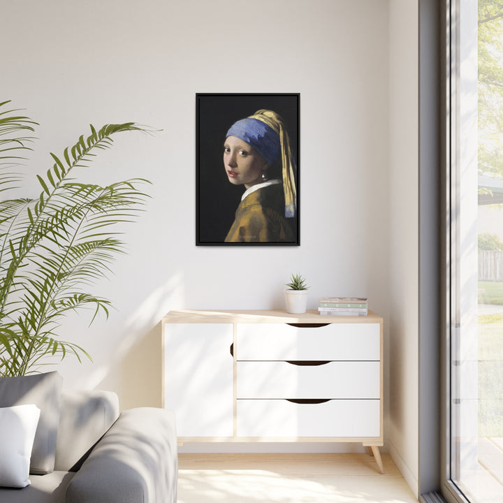 Matte Canvas in Black Frame, Girl with a Pearl Earring by Johannes Vermeer