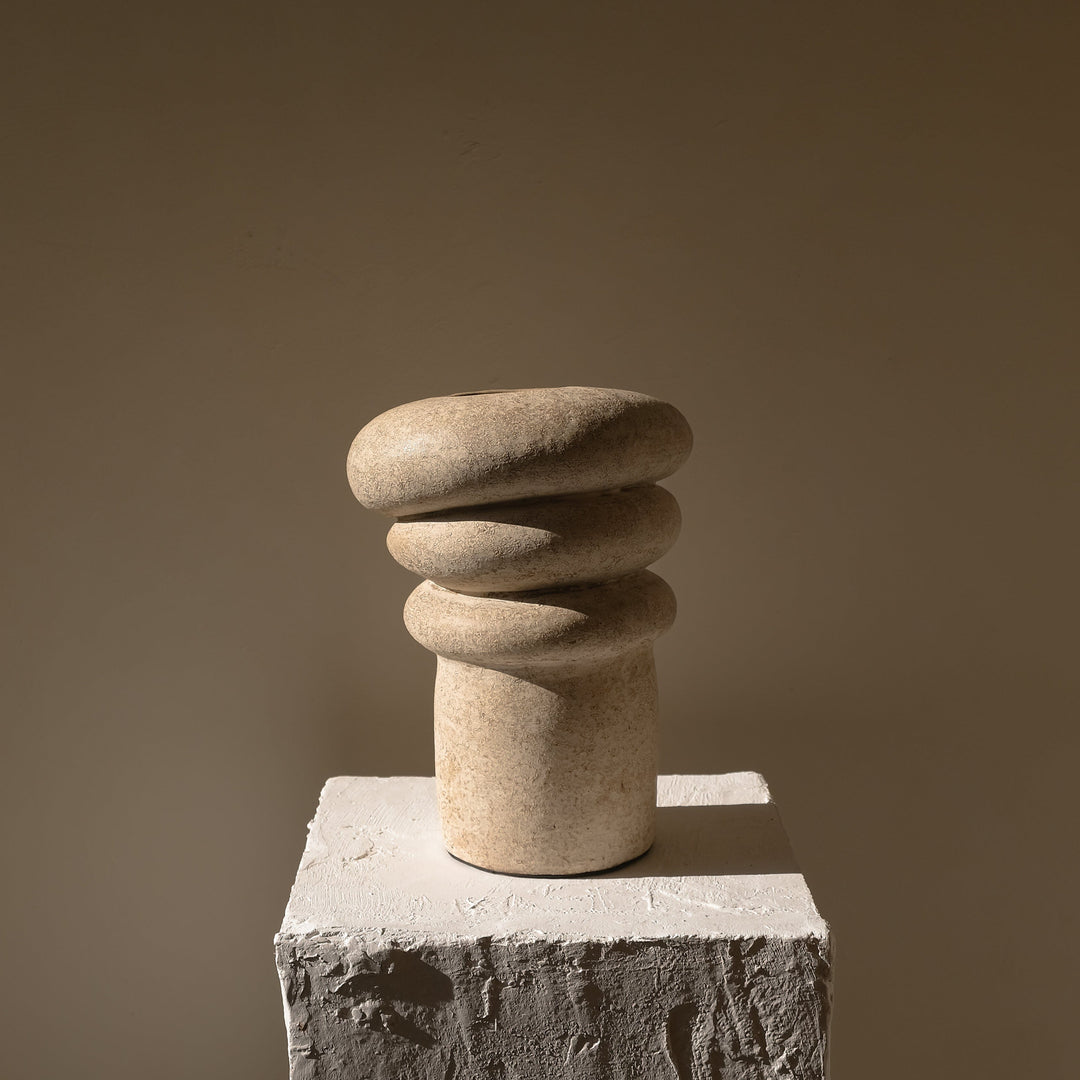 Handmade Clay Vessel Vase, Tilted Layers
