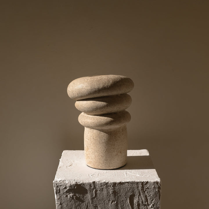 Handmade Clay Vessel Vase, Tilted Layers