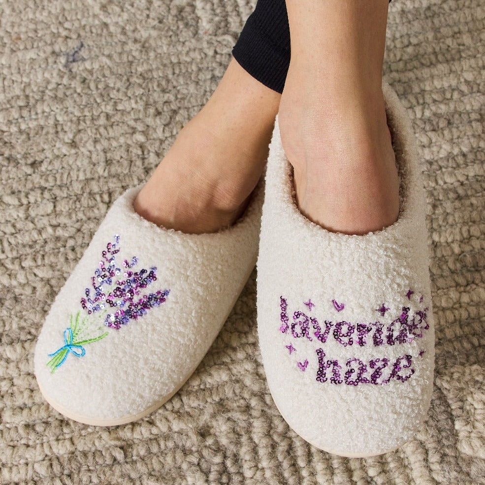 Plush Closed-Toe Slippers, Lavender Haze