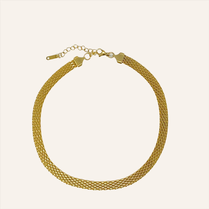 Mesh Linked Necklace, 18K Gold Plated