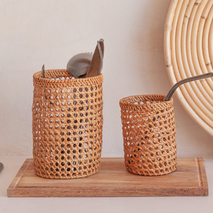 Handmade in Bali Rattan Pencil Holder, Natural