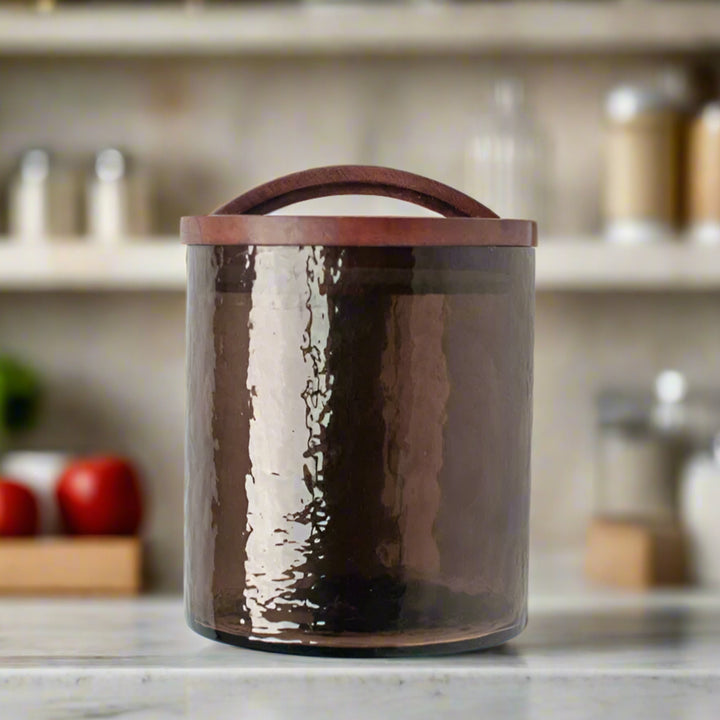 Handcrafted Glass Small Canister, Smoke