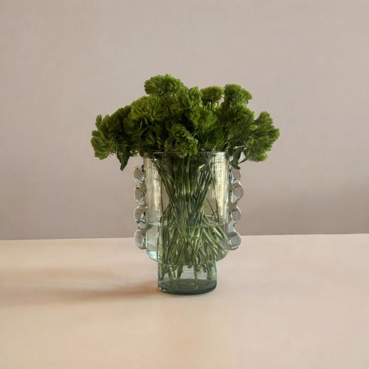 Handcrafted Mouth-Blown Glass 13" Tall Vase, Clear