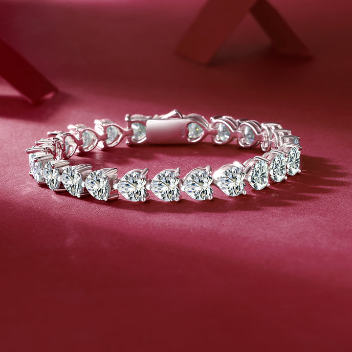 24 Carat Moissanite Heart Bracelet, 925 Silver