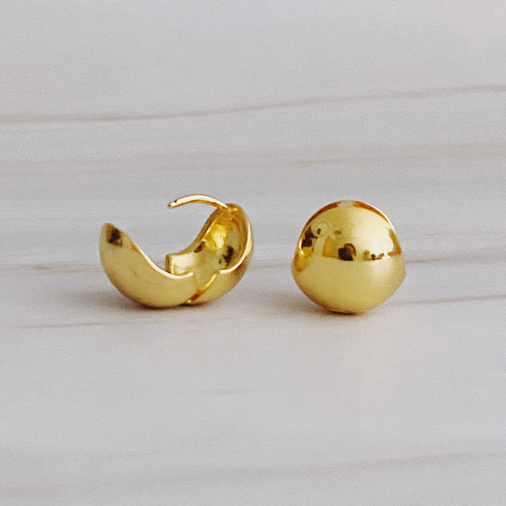 Rounded Stud Hoop Earrings, 18K Gold Plated Stainless Steel