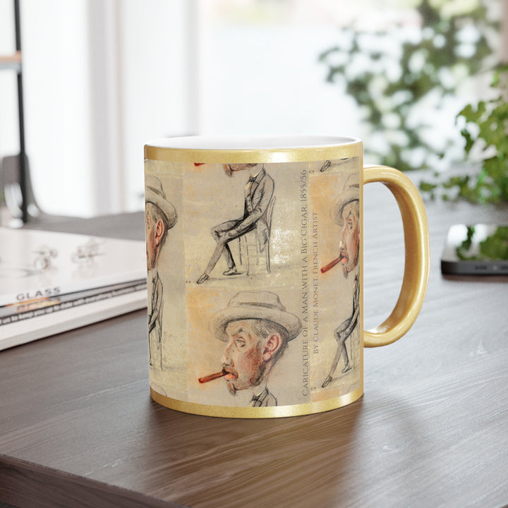 Metallic Mug, Caricature of a Man with a Big Cigar by Claude Monet