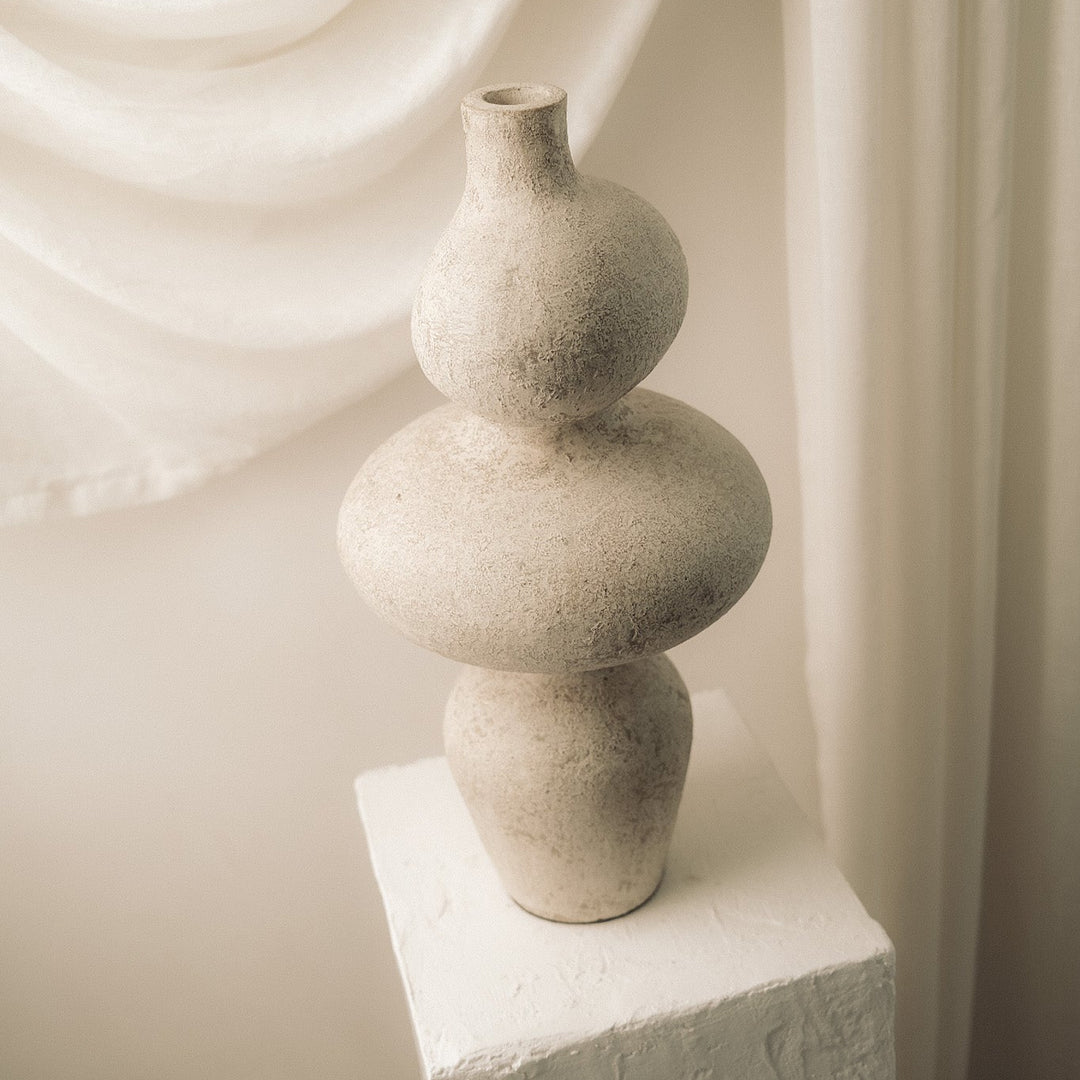 Handmade Towering Clay Vessel Vase, Cream