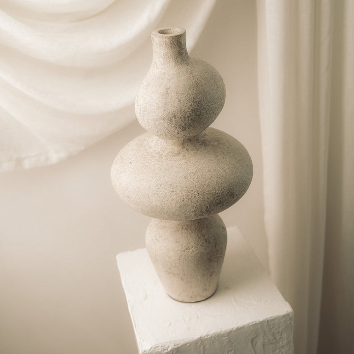 Handmade Towering Clay Vessel Vase, Cream