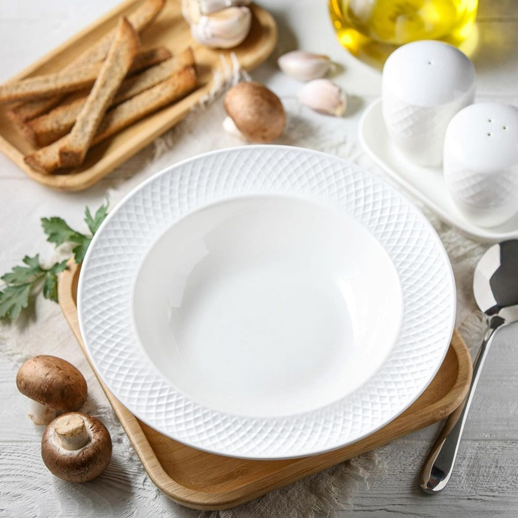 Porcelain Embossed Deep Plate, 9 Inches