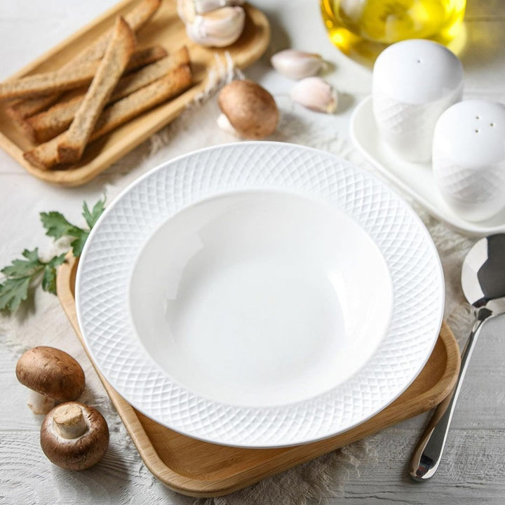 Porcelain Embossed Deep Plate, 9 Inches