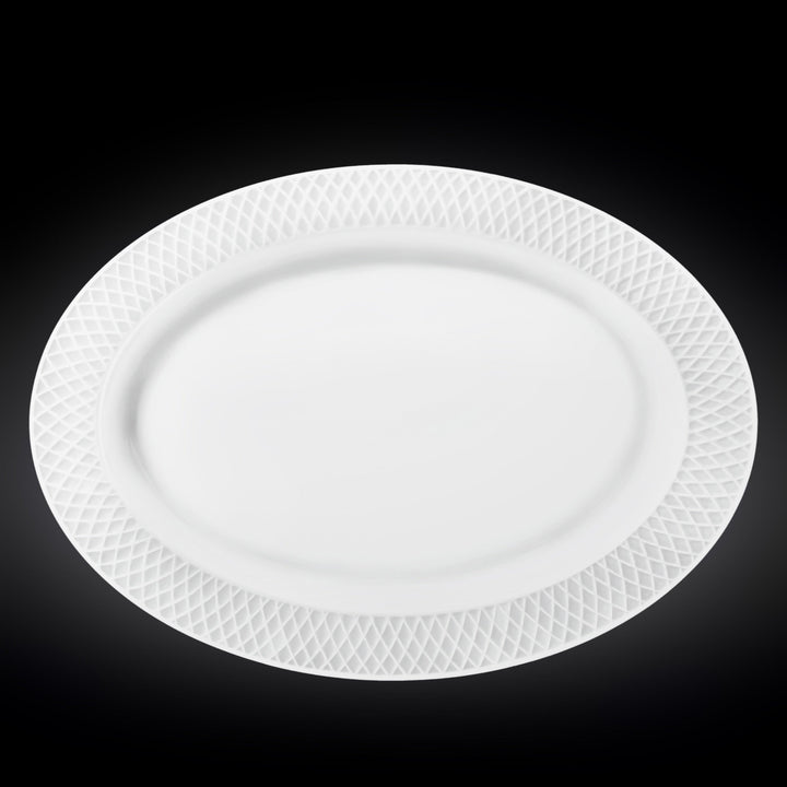 Oval Platter With Embossed Wide Rim, 14 Inches