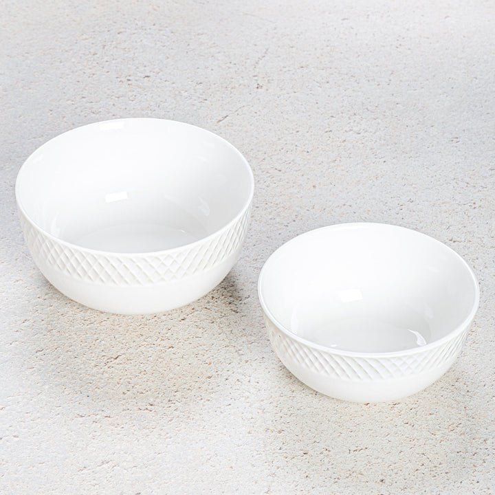 Porcelain Embossed 1 Larger & 6 Smaller Bowls, Set of 7