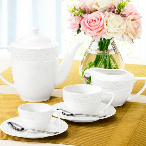 Porcelain 8oz Cups & 6" Saucers, Set Of 6