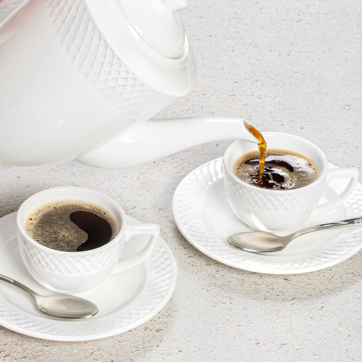 Porcelain 3oz Coffee Cups & Saucers, Set of 12