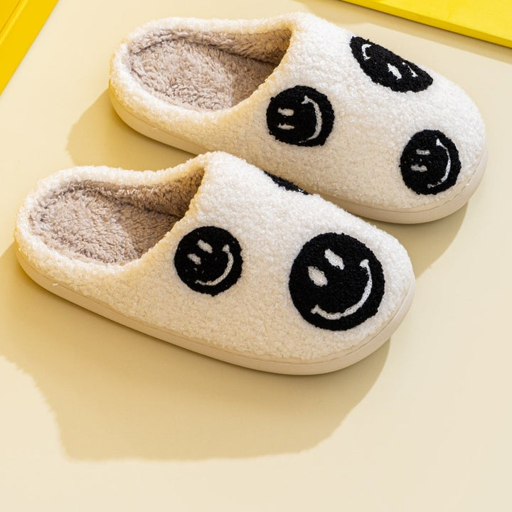 Plush Closed-Toe Slippers, Black Smiley