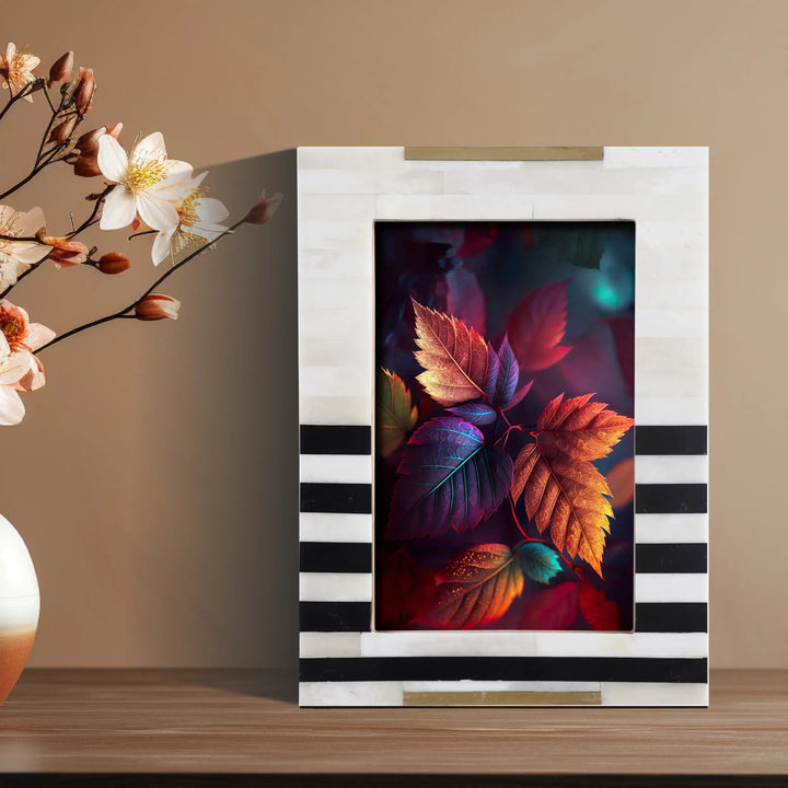 Handcrafted Pattern Bone & Resin White Frame, Black Stripes