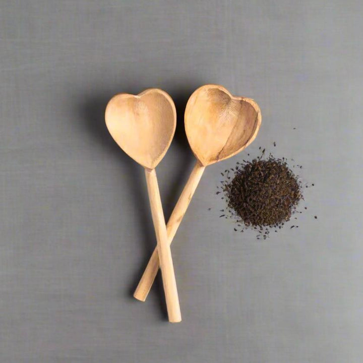 Handcrafted Olive Wood Little Heart Teaspoons, Set of 2