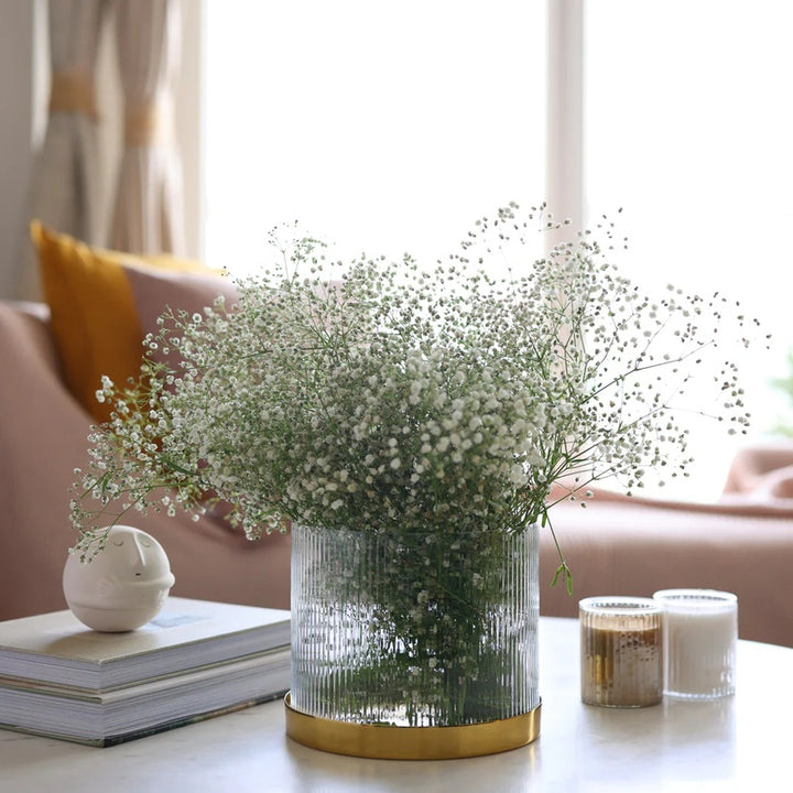 Fluted Glass Vase, Gold Base